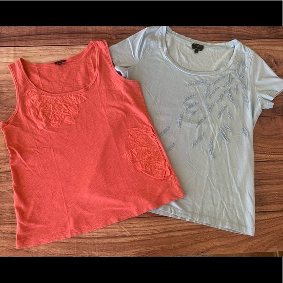 Talbots Tops - Talbots 2 piece bundle embellished lightweight cotton tank top and tshirt medium